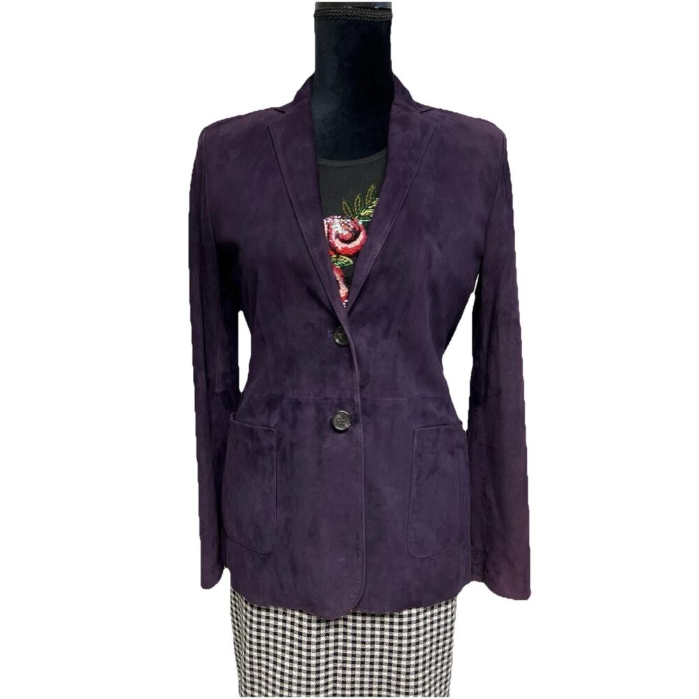 Lauren Ralph Lauren Womens Small Purple Suede Jacket 2 Button Blazer Equestrian